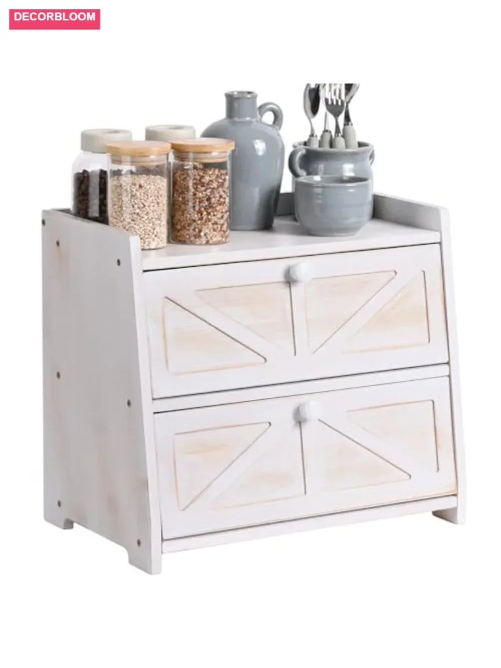Bamboo Corner Bread Box 2-Tier White Kitchen Countertop Storage